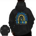 Be Kind Rainbow Down Syndrome Awareness Teacher Blue Yellow Men Zip Up Hoodie Back Print, trending gift Be Kind Rainbow Down Syndrome Awareness Teacher Blue Yellow Men Zip Up Hoodie Back Print, trending gift