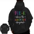 Pre-K Teacher Adventure Begins First Day Preschool Teachers Men Zip Up Hoodie Back Print, trending gift