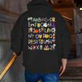 Alphabet ABCs Halloween Characters Kindergarten Teacher Kids Men Zip Up Hoodie Back Print, funny gift