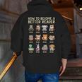 How To Become A Better Reader Animals Reading Teacher Men Zip Up Hoodie Back Print, funny gift How To Become A Better Reader Animals Reading Teacher Men Zip Up Hoodie Back Print, funny gift