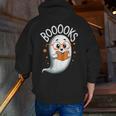 Cute Ghost Book Reading Halloween Teacher Men Zip Up Hoodie Back Print, funny gift