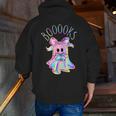Cute Ghost Book Reading Halloween Teacher Top Girls Women Men Zip Up Hoodie Back Print, funny gift