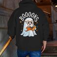 Cute Ghost Reading Book Librarian Teacher Halloween Costume Men Zip Up Hoodie Back Print, funny gift