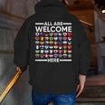 ESL Teacher All Are Welcome Here For Worlds Virtual Teachers Men Zip Up Hoodie Back Print, Esl Teacher Hoodies, funny gift