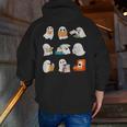 Ghost Reading Teacher Halloween Librarian Book Lover School Men Zip Up Hoodie Back Print, funny gift