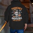 Halloween Skeleton Teacher Phonemes Graphemes Caffeine Lover Men Zip Up Hoodie Back Print, funny gift