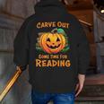Halloween Teacher Librarian Pumpkin Reading Books Men Women Kids Men Zip Up Hoodie Back Print, funny gift