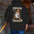 Halloween Teacher Shirts Women School Trick Or Teach Groovy Men Zip Up Hoodie Back Print, Groovy Teacher Hoodies, funny gift