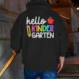 Hello Kindergarten Team Kinder Back To School Teacher Kids Men Zip Up Hoodie Back Print, funny gift