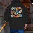 Peace Love Books Bookworm Librarian Reading Teacher Groovy Men Zip Up Hoodie Back Print, Groovy Teacher Hoodies, funny gift
