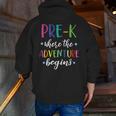 Pre-K Teacher Adventure Begins First Day Preschool Teachers Men Zip Up Hoodie Back Print, funny gift
