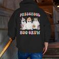 Preschool Boo Crew Groovy Halloween Floral Ghost Teacher Men Women Kids Men Zip Up Hoodie Back Print, Groovy Teacher Hoodies, funny gift
