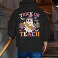 Retro Floral Ghost Trick Or Teach Groovy Teacher Halloween Men Zip Up Hoodie Back Print, Groovy Teacher Hoodies, funny gift