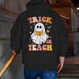 Retro Vintage Groovy Trick Or Teach Teacher Halloween For Men Women Kids Men Zip Up Hoodie Back Print, Groovy Teacher Hoodies, funny gift