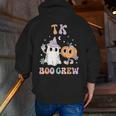TK Boo Crew Retro Groovy Halloween Floral Ghost TK Teacher Men Women Kids Men Zip Up Hoodie Back Print, Groovy Teacher Hoodies, funny gift