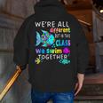We'Re All Different But We Swim Together Elementary Teacher Men Zip Up Hoodie Back Print, funny gift We'Re All Different But We Swim Together Elementary Teacher Men Zip Up Hoodie Back Print, funny gift