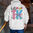 Hello TK Transitional Kindergarten Back To School Teacher Men Zip Up Hoodie Back Print, funny gift