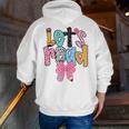 Lets Read Reading Teacher Back To School Literacy Pencil Bow Men Zip Up Hoodie Back Print, funny gift