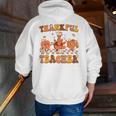 Thankful Teacher Retro Groovy Thanksgiving Fall Women Men Men Zip Up Hoodie Back Print, Groovy Teacher Hoodies, funny gift
