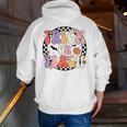Trick Or Teach Retro Groovy Halloween Teacher Men Zip Up Hoodie Back Print, Groovy Teacher Hoodies, funny gift