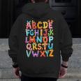 Alphabet A-Z ABC Kids Back To School Pre K Teachers Men Zip Up Hoodie Back Print, funny design