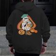 Art Teacher Painting Brushes Retro Pumpkin Ghost Artist Men Zip Up Hoodie Back Print, funny design