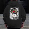 Bleached Teacher Para Life Paraprofessional Cute Messy Bun For Men Women Girls Kids Men Zip Up Hoodie Back Print, funny design