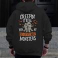Creepin It Real Kindergarten Monsters Halloween Teacher Men Zip Up Hoodie Back Print, funny design Creepin It Real Kindergarten Monsters Halloween Teacher Men Zip Up Hoodie Back Print, funny design