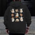Cute Ghosts Reading Book Bookworm Halloween History Teacher Men Zip Up Hoodie Back Print, History Teacher Gifts, funny design