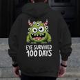 Eye Survived 100 Days Of School Monster Lover Teacher Kids Men Zip Up Hoodie Back Print, funny design