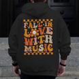 Fall In Love With Music Groovy Thanksgiving Music Teacher Men Women Girls Kids Men Zip Up Hoodie Back Print, Groovy Teacher Gifts, funny design