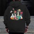 Floral Beakers Chemistry Lab Teacher Men Zip Up Hoodie Back Print, funny design