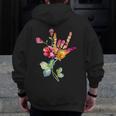 Flower American Sign Language ASL Teacher Teaching Deaf Men Zip Up Hoodie Back Print, funny design