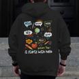 Friendship Inclusion Language Teacher It Starts With Hello Men Zip Up Hoodie Back Print, funny design Friendship Inclusion Language Teacher It Starts With Hello Men Zip Up Hoodie Back Print, funny design