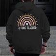 Future Teacher Kids Youth Girls Leopard Rainbow Women Men Zip Up Hoodie Back Print, Future Teacher Gifts, funny design