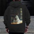 Ghost Library Halloween Book Reading Books Lover Teacher Men Zip Up Hoodie Back Print, funny design