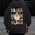 Groovy Teacher Halloween Retro Trick Or Teach Floral Ghost Men Zip Up Hoodie Back Print, Groovy Teacher Gifts, funny design