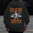 Halloween Lets Eat Kids Punctuation Teacher Men Zip Up Hoodie Back Print, funny design Halloween Lets Eat Kids Punctuation Teacher Men Zip Up Hoodie Back Print, funny design
