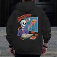 Halloween Skeleton Geography Teacher Pumpkin Bats Classroom Men Zip Up Hoodie Back Print, funny design