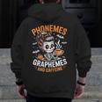 Halloween Skeleton Teacher Phonemes Graphemes Caffeine Lover Men Zip Up Hoodie Back Print, funny design