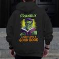 Halloween Teacher Librarian Frankenstein Reading Books Men Zip Up Hoodie Back Print, funny design Halloween Teacher Librarian Frankenstein Reading Books Men Zip Up Hoodie Back Print, funny design