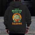 Halloween Teacher Librarian Monster Reading Books Men Women Kids Men Zip Up Hoodie Back Print, funny design