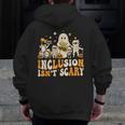 Inclusion Isn't Scary Mummy Boo Ghost Halloween SLP Teacher Men Zip Up Hoodie Back Print, funny design