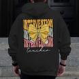 Interventionist Teacher Groovy Coquette Bow Back To School Men Zip Up Hoodie Back Print, Groovy Teacher Gifts, funny design