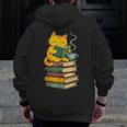 Kawaii Cats Lover Coffee Books Teacher Librarian Cat Men Zip Up Hoodie Back Print, funny design