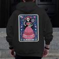 La Maestra Halloween Mexican Bingo Card Teacher Lottery Card Men Zip Up Hoodie Back Print, funny design La Maestra Halloween Mexican Bingo Card Teacher Lottery Card Men Zip Up Hoodie Back Print, funny design
