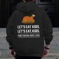 Let's Eat Kids Grammar For Thanksgiving Teacher Men Zip Up Hoodie Back Print, funny design Let's Eat Kids Grammar For Thanksgiving Teacher Men Zip Up Hoodie Back Print, funny design