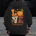 Love Kindergarten Teacher Turkey Thanksgiving Autumn Fall Men Zip Up Hoodie Back Print, funny design