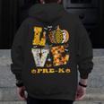 LOVE Pre-K Pumpkin Teacher Student Halloween Costume Men Zip Up Hoodie Back Print, funny design