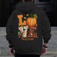 Love Preschool Teacher Turkey Thanksgiving Autumn Fall Men Zip Up Hoodie Back Print, funny design
